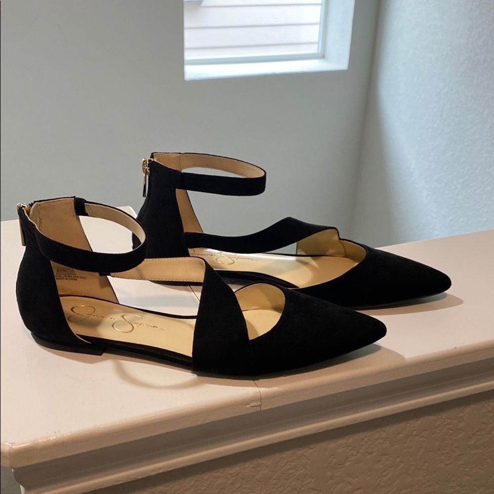 Jessica Simpson Black Ankle Strap Flats